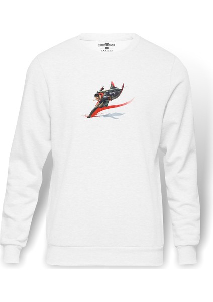 Devil May Cry Baskılı Beyaz Erkek Örme Sweatshirt Uzun Kol