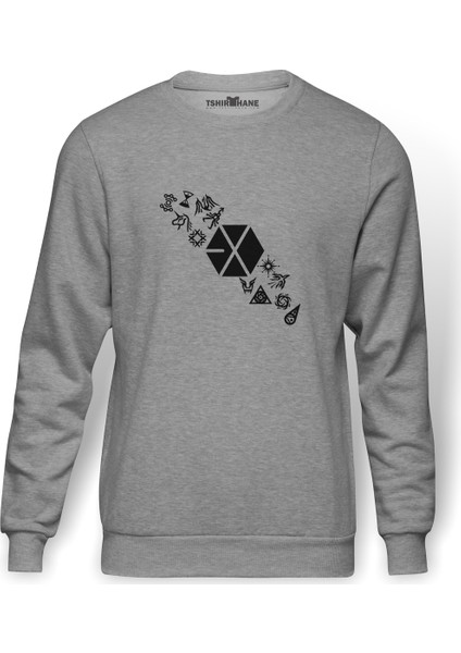 Bts Signs Music K Pop Koreli Baskılı Gri Erkek Örme Sweatshirt Uzun Kol