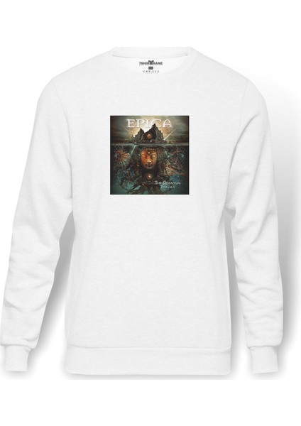 Epica The Quantum Enigma Baskılı Beyaz Erkek Örme Sweatshirt Uzun Kol