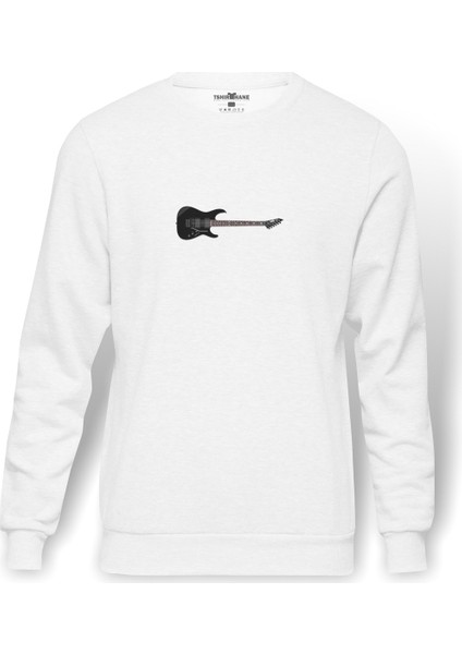 Esp Gitar Esp Kirk Hammett Elektro Baskılı Beyaz Erkek Örme Sweatshirt Uzun Kol