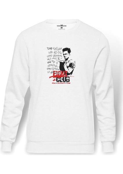 Fıght Club Our Great Baskılı Beyaz Erkek Örme Sweatshirt Uzun Kol