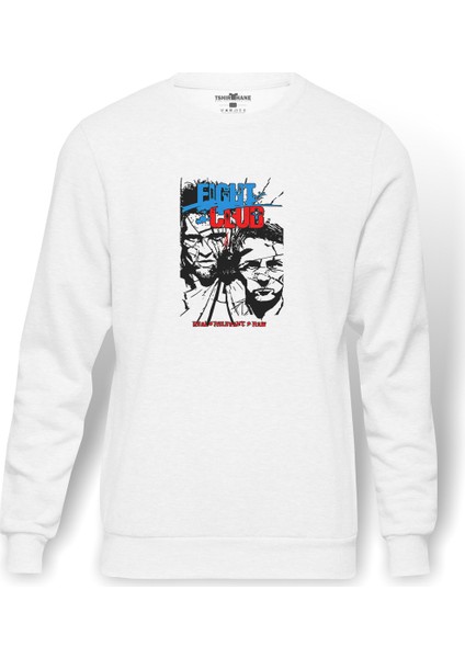 Fıght Club Rock Baskılı Beyaz Erkek Örme Sweatshirt Uzun Kol