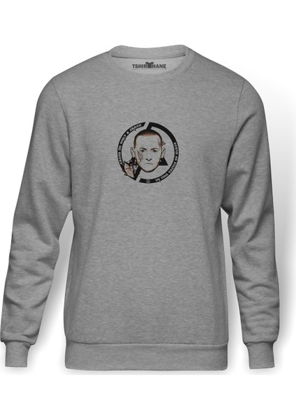 Cause I Am Only A Crack Baskılı Gri Erkek Örme Sweatshirt Uzun Kol