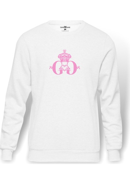 Generation Gg Logo Kpop Baskılı Beyaz Erkek Örme Sweatshirt Uzun Kol