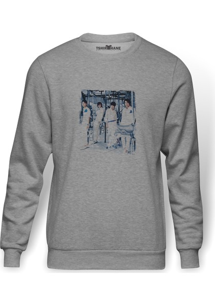 Cnblue Music Baskılı Gri Erkek Örme Sweatshirt Uzun Kol