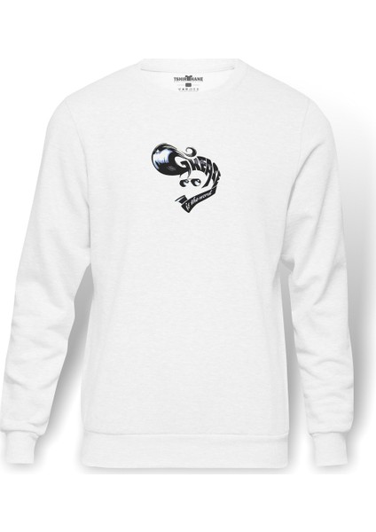 Grease Grease Is The Baskılı Beyaz Erkek Örme Sweatshirt Uzun Kol