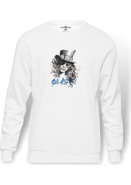 Guns N Roses Slash Watercolor Baskılı Beyaz Erkek Örme Sweatshirt Uzun Kol