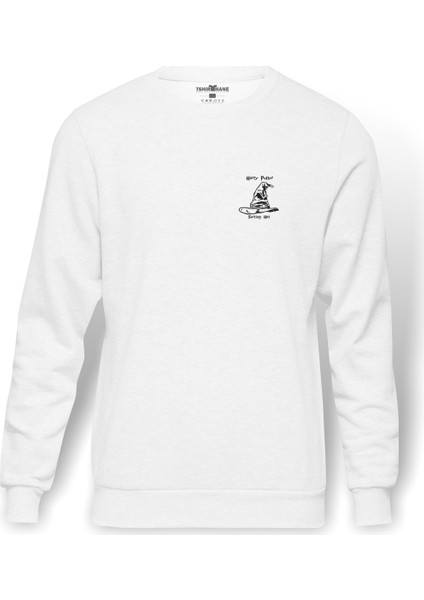 H P Sorted Baskılı Beyaz Erkek Örme Sweatshirt Uzun Kol