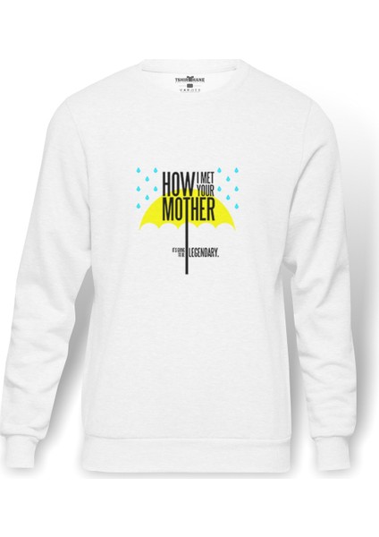 How I Met Your Mother City Baskılı Beyaz Erkek Örme Sweatshirt Uzun Kol