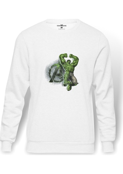 Hulk A Baskılı Beyaz Erkek Örme Sweatshirt Uzun Kol