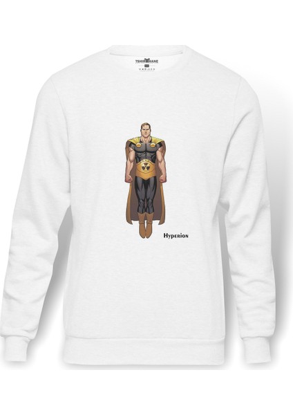 Hyperion Baskılı Beyaz Erkek Örme Sweatshirt Uzun Kol