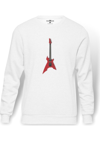 Ibanez Rg Elektro Gitar Gitarist Gitar Baskılı Beyaz Erkek Örme Sweatshirt Uzun Kol