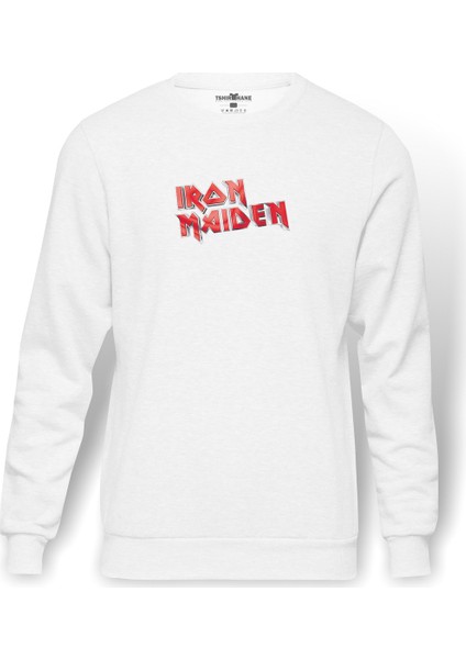 Iron Maiden Rock Am Ring Metal Baskılı Beyaz Erkek Örme Sweatshirt Uzun Kol