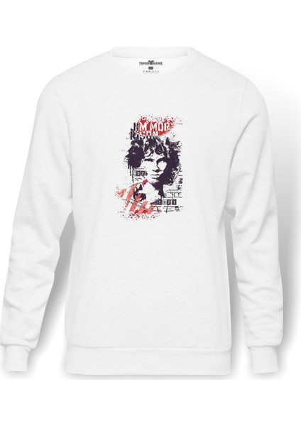 Jım Morrıson Club 27 Baskılı Beyaz Erkek Örme Sweatshirt Uzun Kol