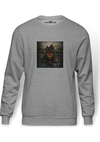 Epica The Quantum Enigma Baskılı Gri Erkek Örme Sweatshirt Uzun Kol