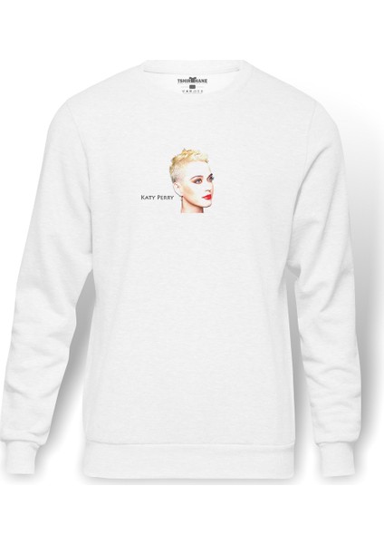 Katy Perry White Metal Rock Music Baskılı Beyaz Erkek Örme Sweatshirt Uzun Kol