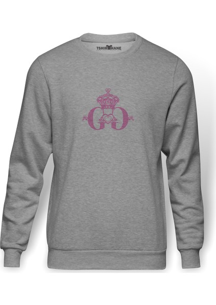 Generation Gg Logo Kpop Baskılı Gri Erkek Örme Sweatshirt Uzun Kol