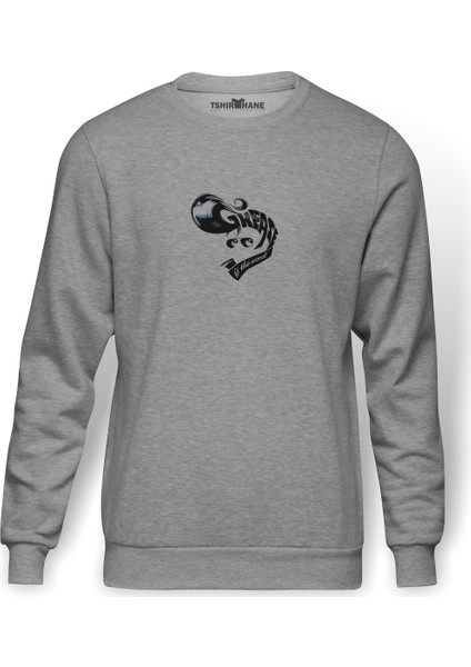 Grease Grease Is The Baskılı Gri Erkek Örme Sweatshirt Uzun Kol