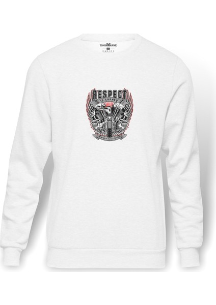 Kiss Triumph Motorcycles Ltd Motorcycle Accesso Baskılı Beyaz Erkek Örme Sweatshirt Uzun Kol