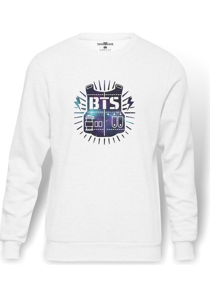K Pop Bts Logo Koreli Grup Baskılı Beyaz Erkek Örme Sweatshirt Uzun Kol