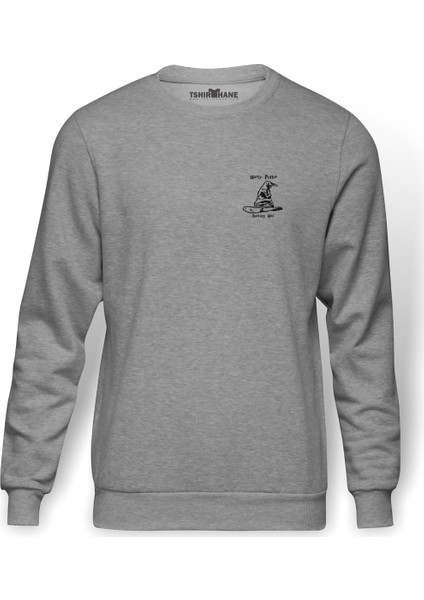 H P Sorted Baskılı Gri Erkek Örme Sweatshirt Uzun Kol