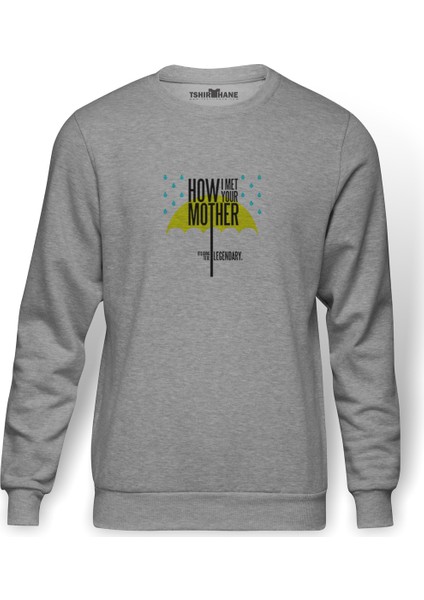 How I Met Your Mother City Baskılı Gri Erkek Örme Sweatshirt Uzun Kol