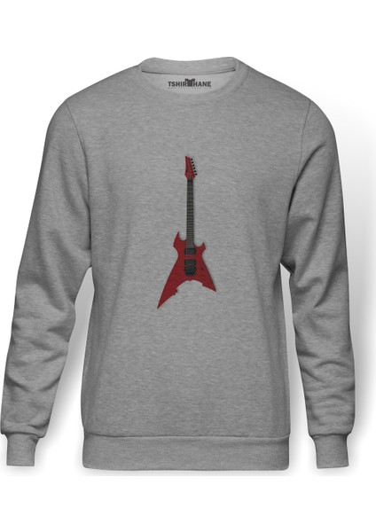 Ibanez Rg Elektro Gitar Gitarist Gitar Baskılı Gri Erkek Örme Sweatshirt Uzun Kol