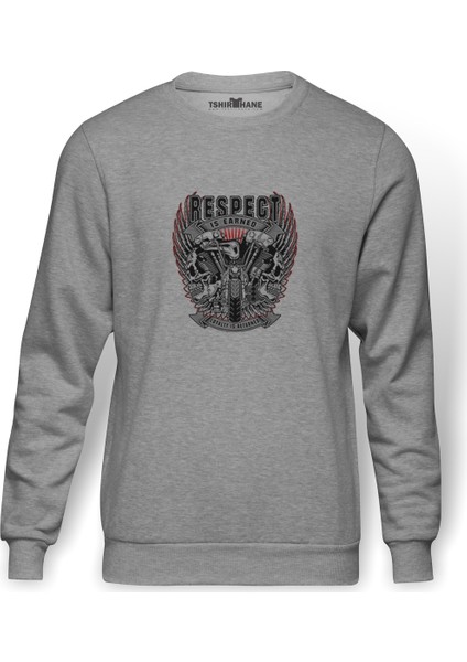 Kiss Triumph Motorcycles Ltd Motorcycle Accesso Baskılı Gri Erkek Örme Sweatshirt Uzun Kol