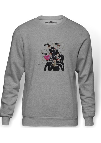 Kpop Key Shinee Sol Baskılı Gri Erkek Örme Sweatshirt Uzun Kol