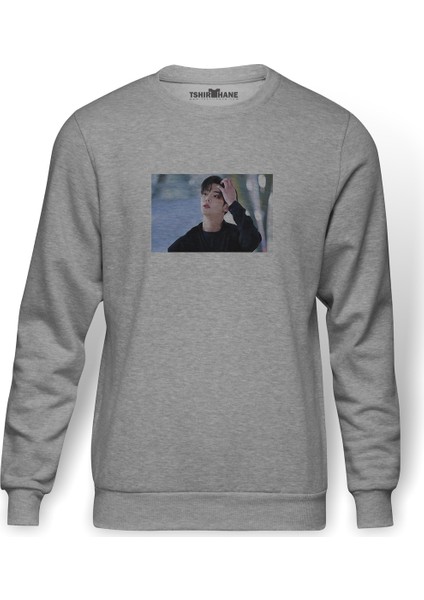 K Pop Sf9 Rowoon Baskılı Gri Erkek Örme Sweatshirt Uzun Kol