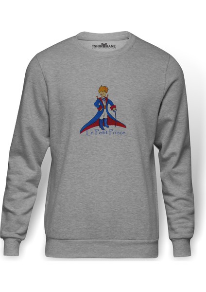 Le Petit Prince Baskılı Gri Erkek Örme Sweatshirt Uzun Kol