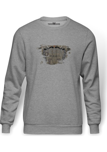 Led Zeppelin Baskılı Gri Erkek Örme Sweatshirt Uzun Kol