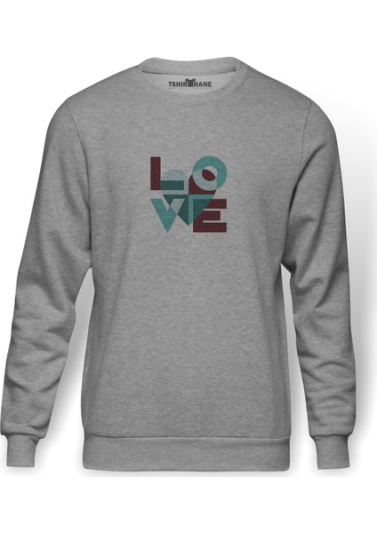 Lo Ve Green Baskılı Gri Erkek Örme Sweatshirt Uzun Kol