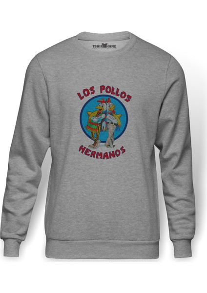 Los Pollos Hermanos Bad Jesse Baskılı Gri Erkek Örme Sweatshirt Uzun Kol