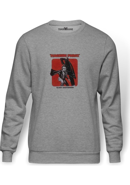 Magnum Force Clint Eastwood Baskılı Gri Erkek Örme Sweatshirt Uzun Kol