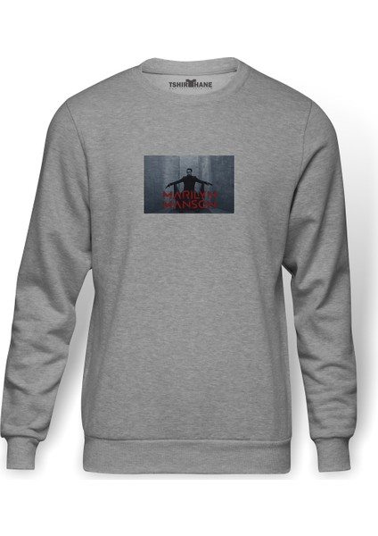 Marilyn Manson Metal Rock Music Müzik Baskılı Gri Erkek Örme Sweatshirt Uzun Kol