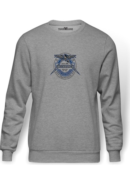 Metallıca Seek And Destroy Baskılı Gri Erkek Örme Sweatshirt Uzun Kol
