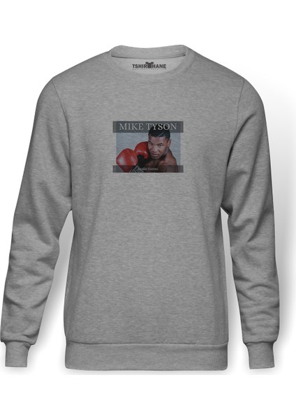 Mike Tyson Tragic Hero By Leslie Baskılı Gri Erkek Örme Sweatshirt Uzun Kol