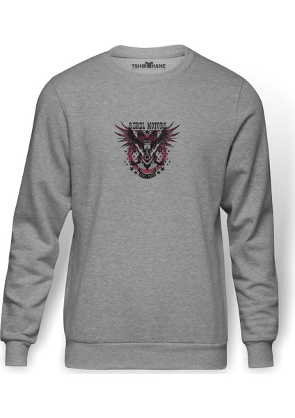 Motorcycle Background Bike Baskılı Gri Erkek Örme Sweatshirt Uzun Kol