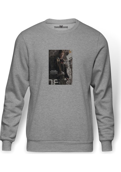 Newt Maze Runner Baskılı Gri Erkek Örme Sweatshirt Uzun Kol