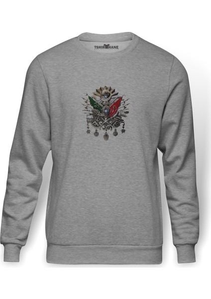 Osmanlı Devleti Resimlemesi Osmanlı İmparatorluğu'Nun Yükselişi Baskılı Gri Erkek Örme Sweatshirt