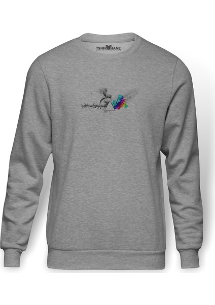 Pink Floyd In Cloudslogo Metal Rock Baskılı Gri Erkek Örme Sweatshirt Uzun Kol