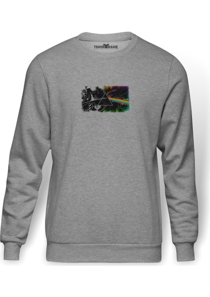 Pink Floyd Metal Rock Music Müzik Baskılı Gri Erkek Örme Sweatshirt Uzun Kol