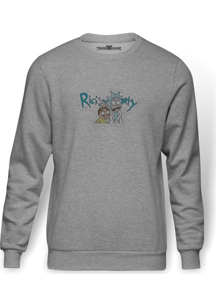 Rick Sanchez Morty Smith Rick Ve Baskılı Gri Erkek Örme Sweatshirt Uzun Kol