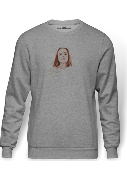 Riverdale Madelaine Petsch Baskılı Gri Erkek Örme Sweatshirt Uzun Kol