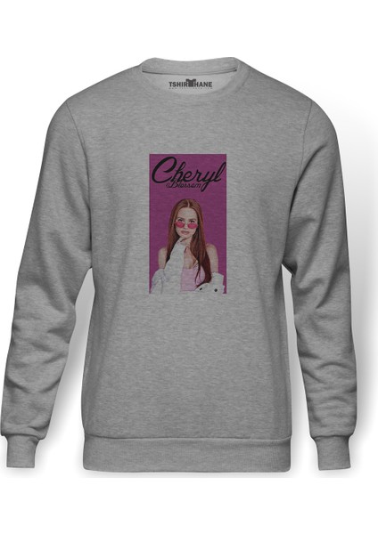 Riverdale Cheryl Blossom Baskılı Gri Erkek Örme Sweatshirt Uzun Kol
