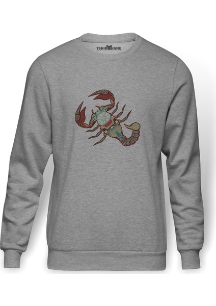 Scorpio Lose Mind Baskılı Gri Erkek Örme Sweatshirt Uzun Kol