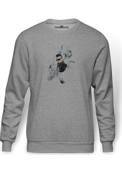 Sean Paul Baskılı Gri Erkek Örme Sweatshirt Uzun Kol
