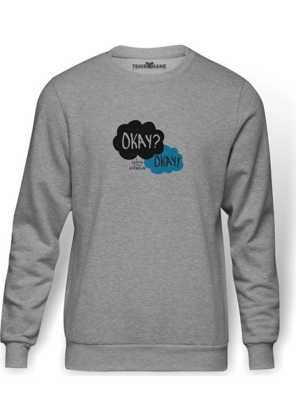 The Fault In Our Stars Baskılı Gri Erkek Örme Sweatshirt Uzun Kol