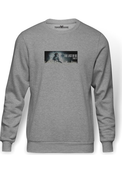 The Last Of Us Part 2 Baskılı Gri Erkek Örme Sweatshirt Uzun Kol